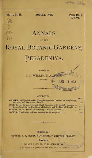 Annals of the Royal Botanic Gardens, Peradeniya Volume II (Part II